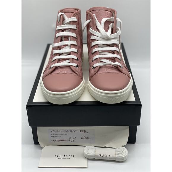 Gucci GG Print Canvas “Soft Pink” High-Top Sneakers Size 7.5 US / 37.5 EU - Picture 6 of 10